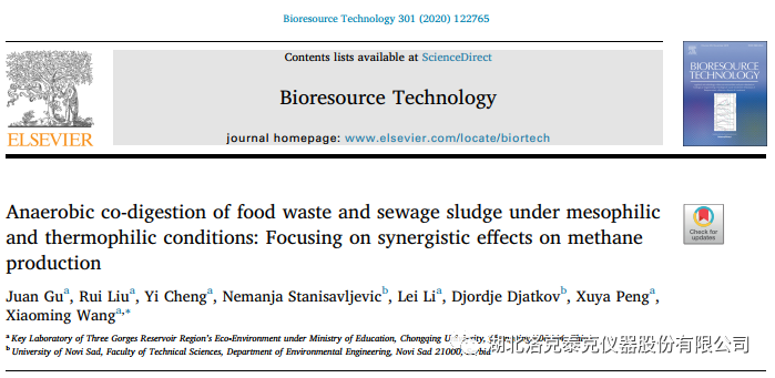 中温和嗜热条件下餐厨垃圾和污水污泥的厌氧共消化： 着重于甲烷生产的协同效应(图1)